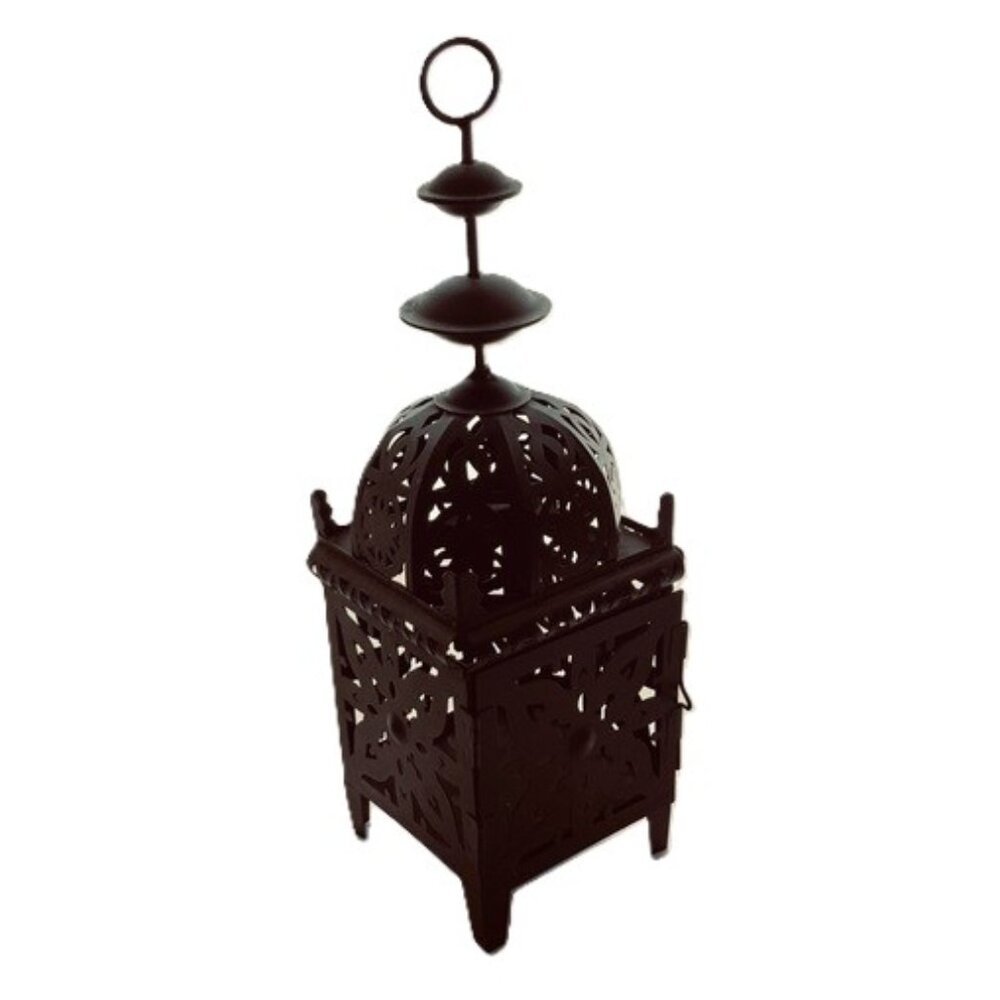Moroccan Inspired Candle Holder Lantern Black Bronzed Metal Wire Hanging 12 inch